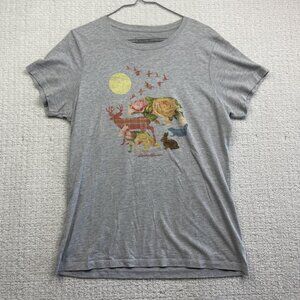 Eddie Bauer Shirt Womens L Gray Animal Forest Floral Graphic Outdoors Tee